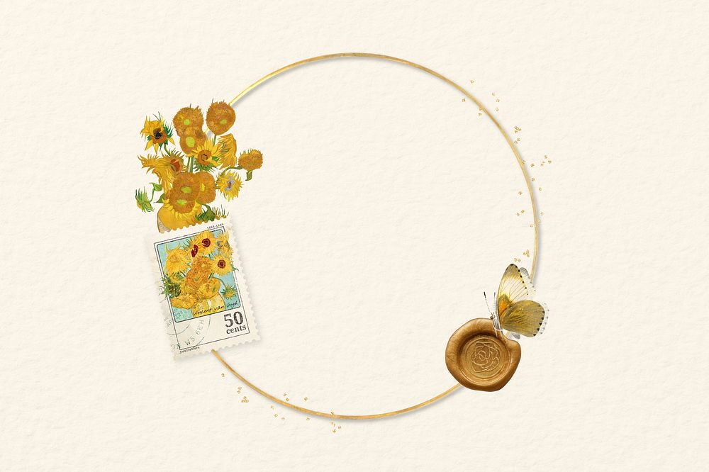 Van Gogh's Sunflowers frame, circle aesthetic, remixed by rawpixel