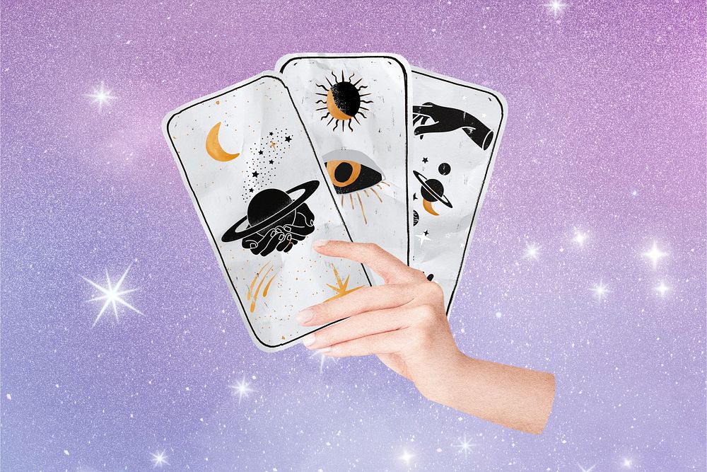Celestial tarot cards, fortune telling collage