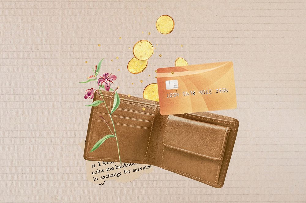 Credit card wallet, creative finance collage