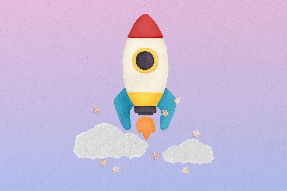 Space rocket background, pink sky