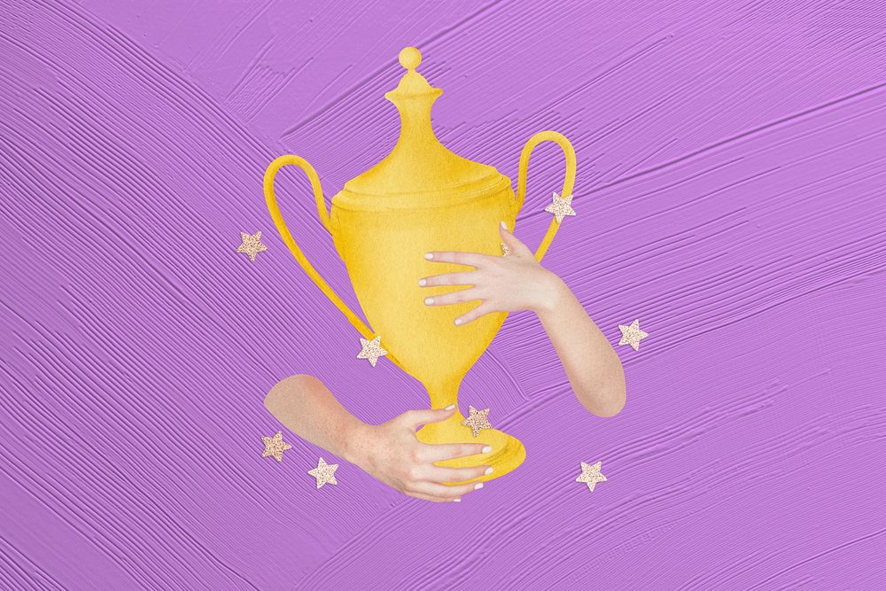 Success trophy purple background, achievement design