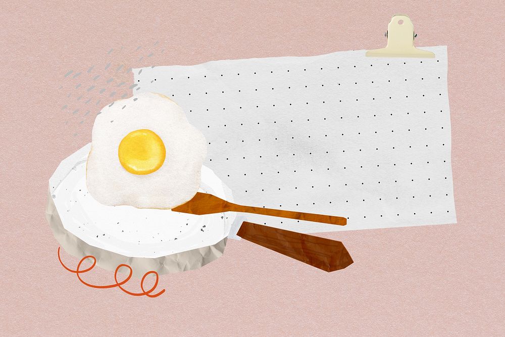 Fried egg pan, note paper, cute  element background