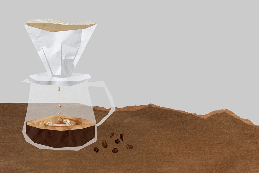 Drip coffee aesthetic background, cute paper collage