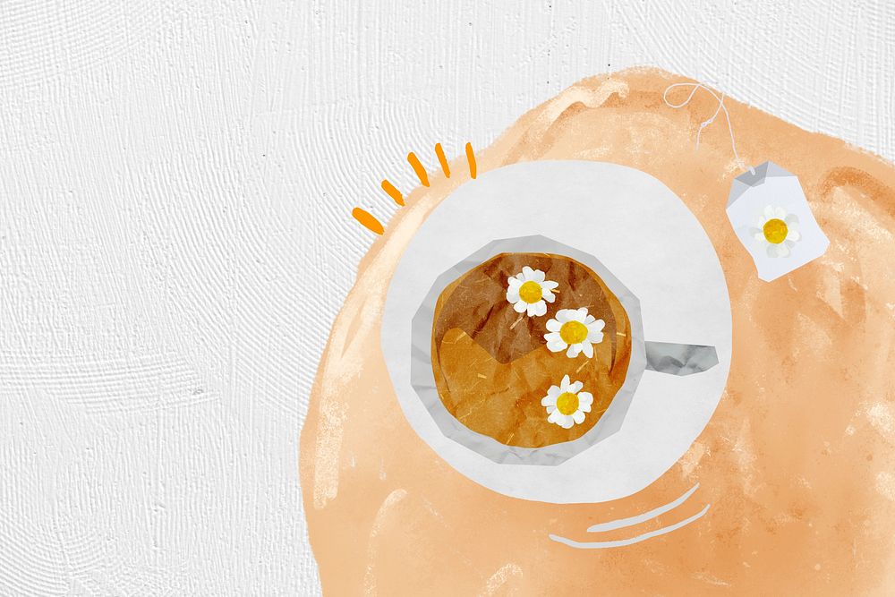 Chamomile tea cup background, aesthetic illustration