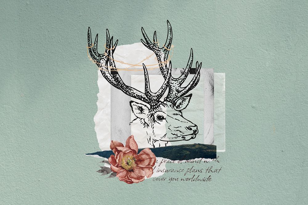 Vintage reindeer stag, flower collage
