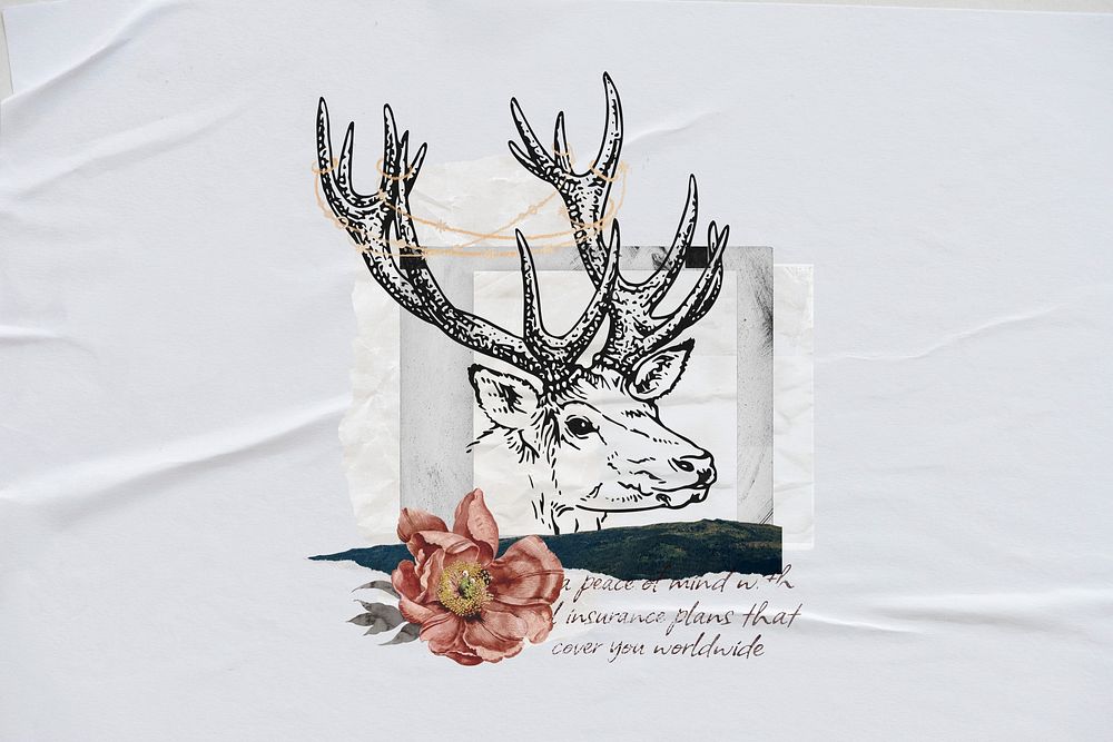 Vintage reindeer stag, flower collage