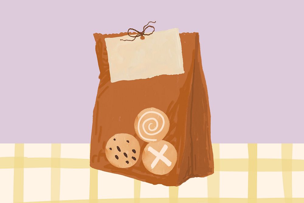 Cute pastry bag background, food illustration
