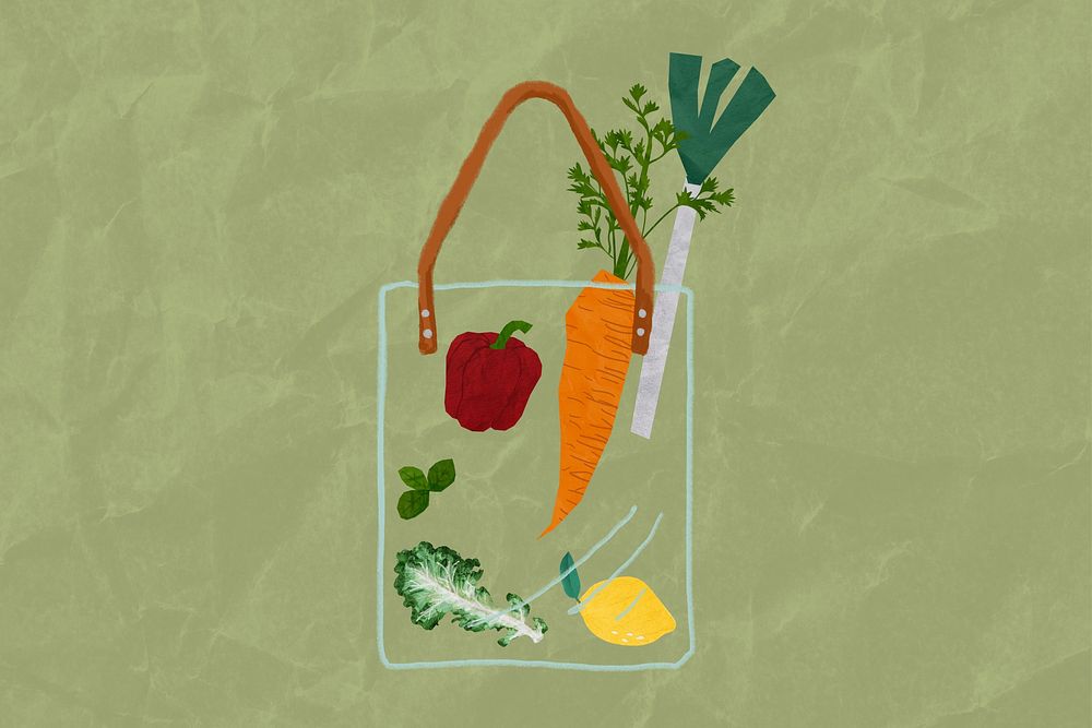 Healthy grocery bag, food collage element