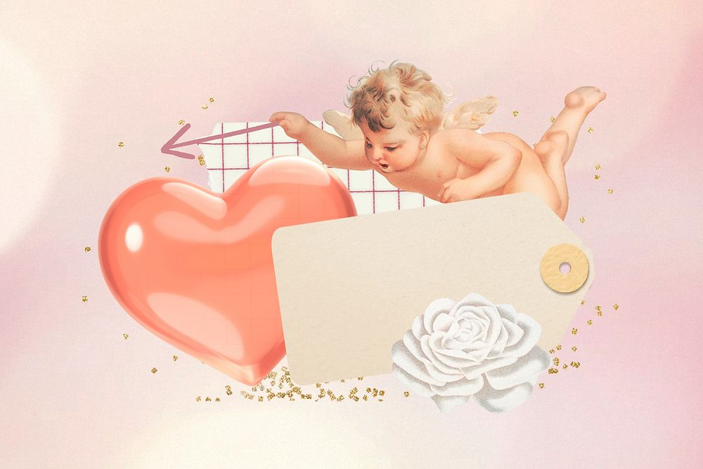 Valentine's cupid label, aesthetic paper  background