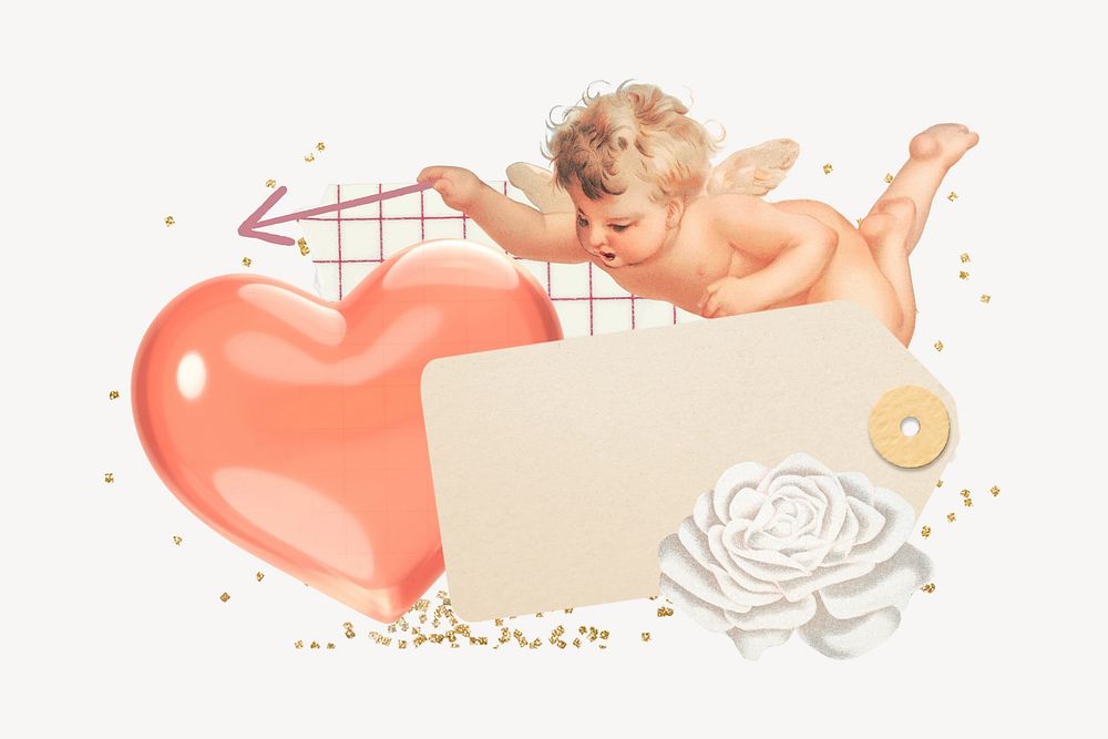 Valentine's cupid label, aesthetic paper  background