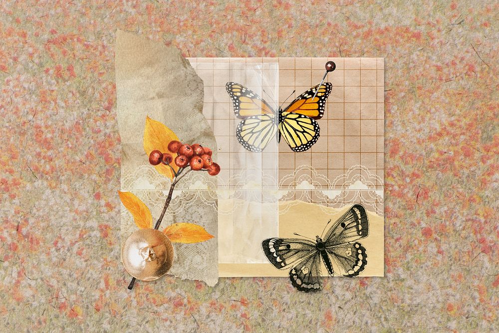 Autumn butterfly aesthetic collage background