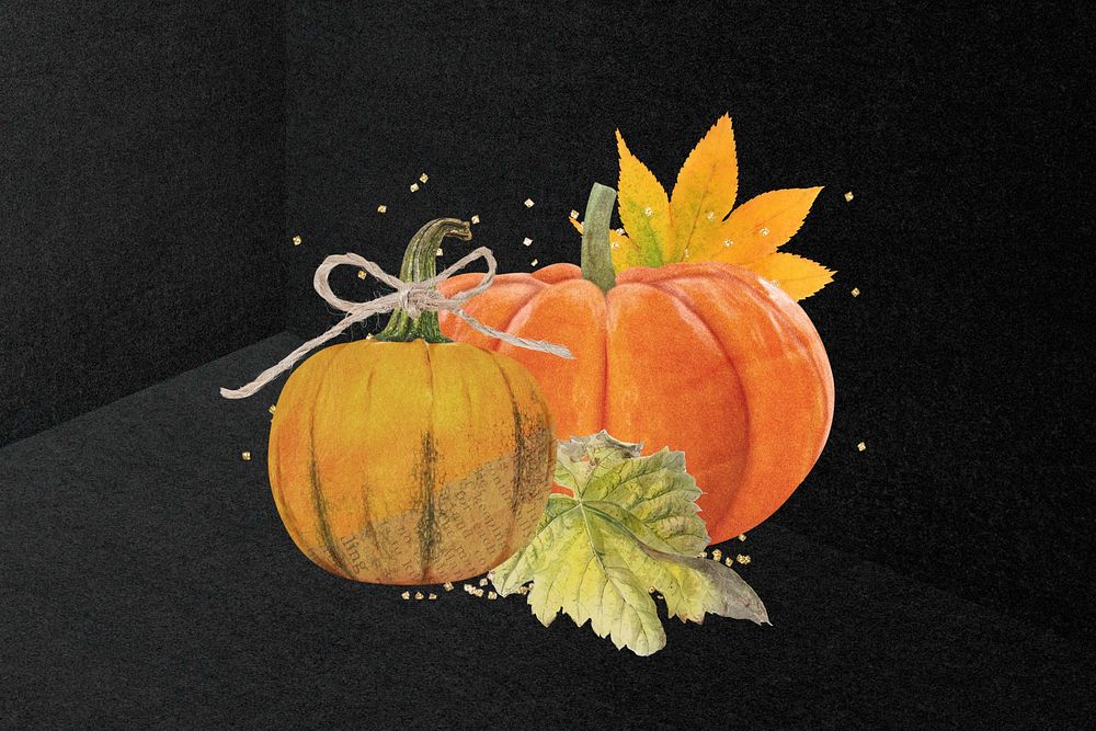 Aesthetic Autumn pumpkin, botanical collage