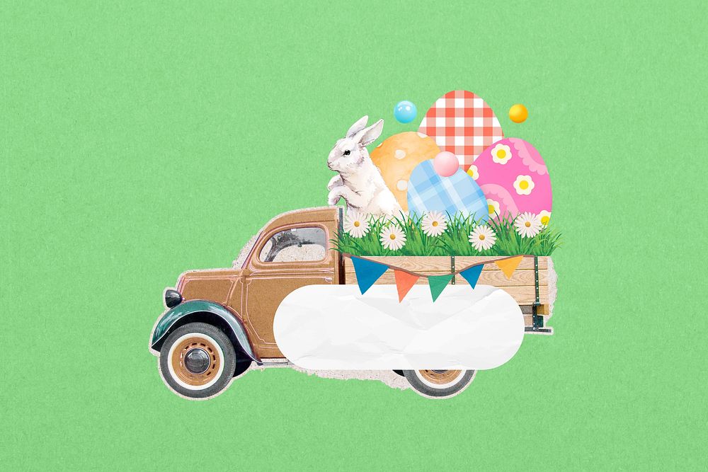 Easter rabbit  illustration green background