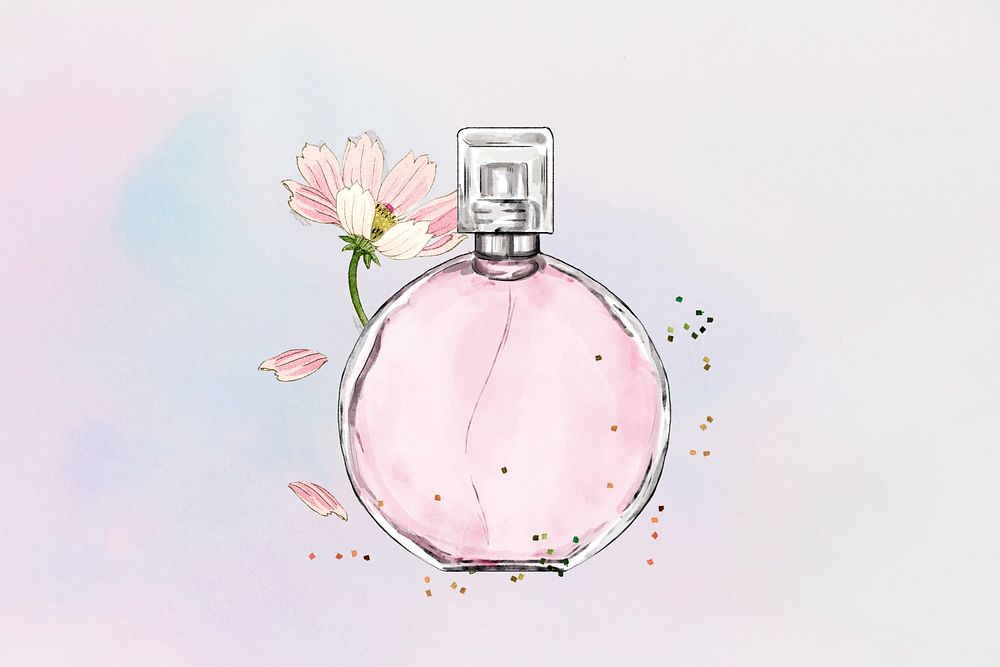 Pink floral perfume, beauty collage element