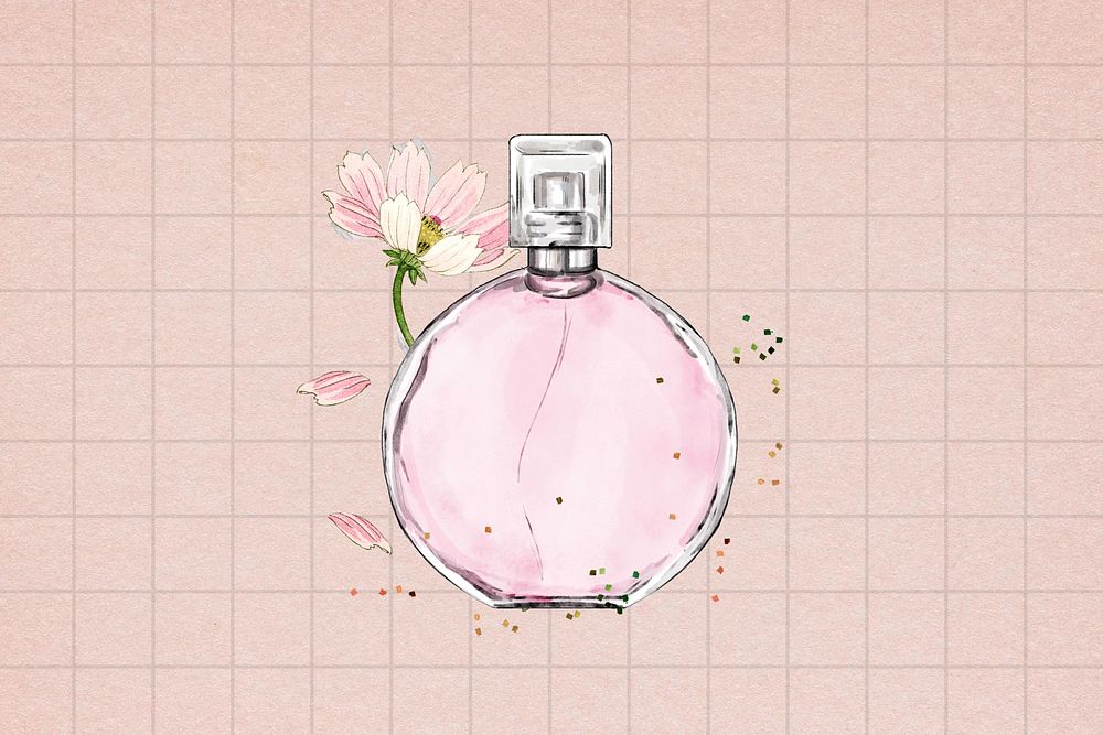 Pink floral perfume, beauty collage element