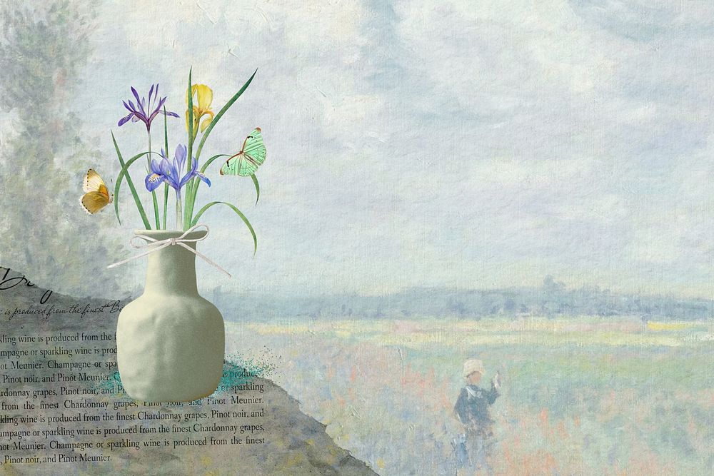 Iris in vase background, Spring remix illustration