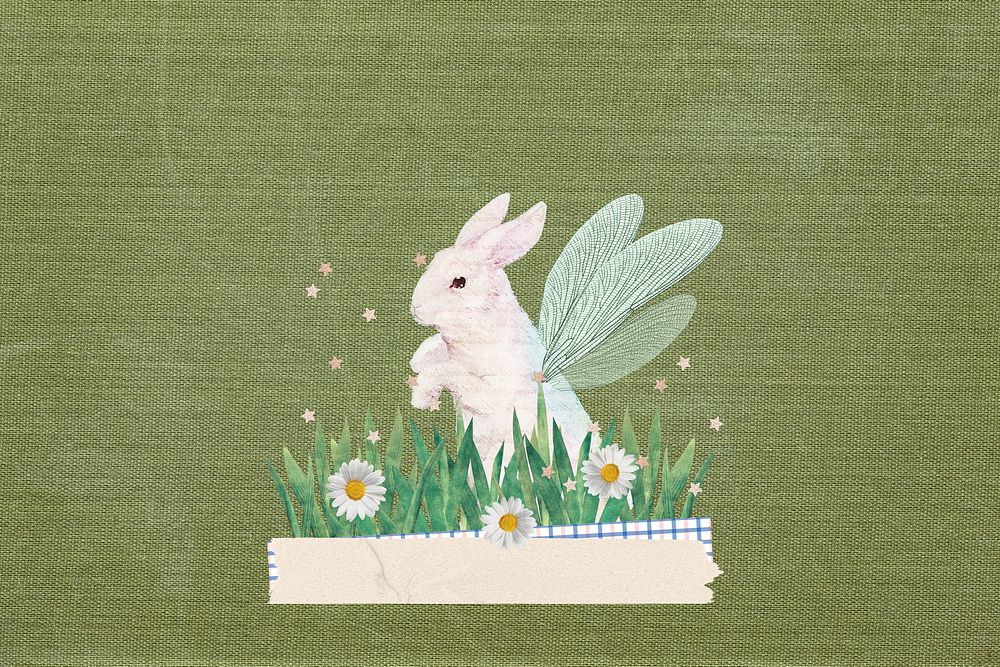 Winged bunny illustration green background