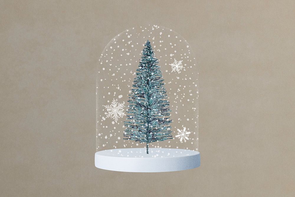 Christmas tree snow globe, festive collage element