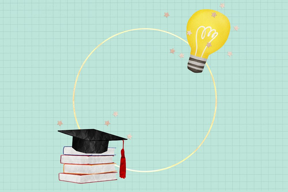Graduation cap frame, circle light bulb illustration