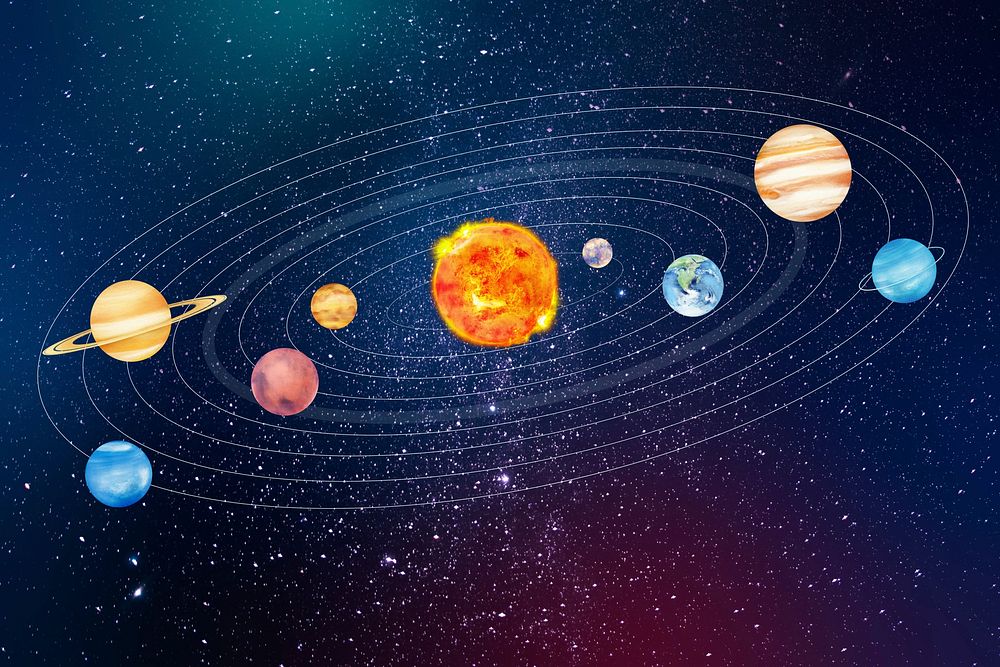 Aesthetic solar system background, cute galaxy illustration