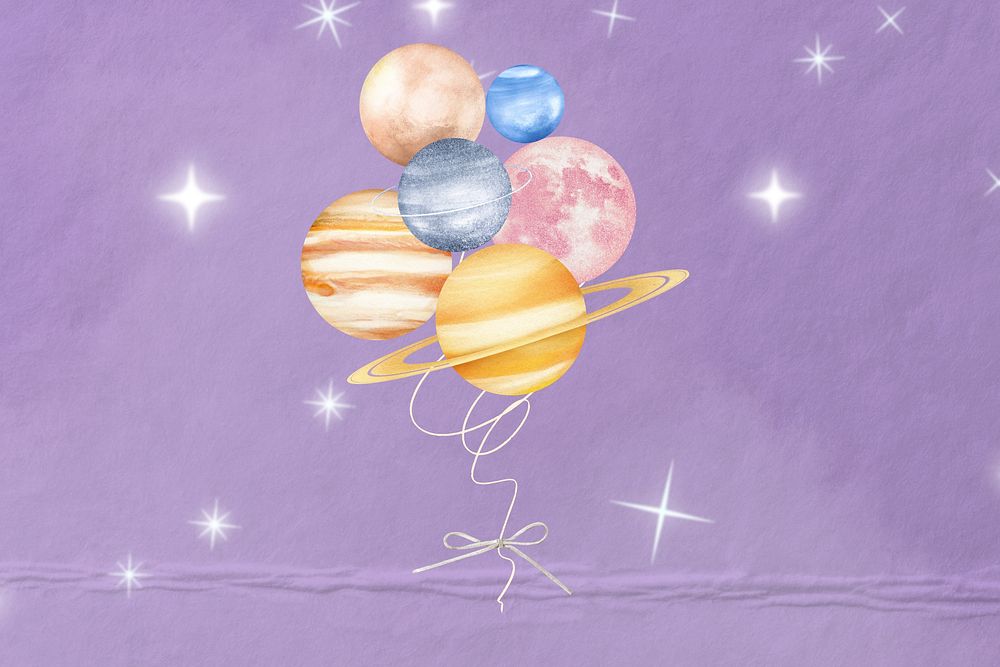 Space balloons background, purple sparkly design