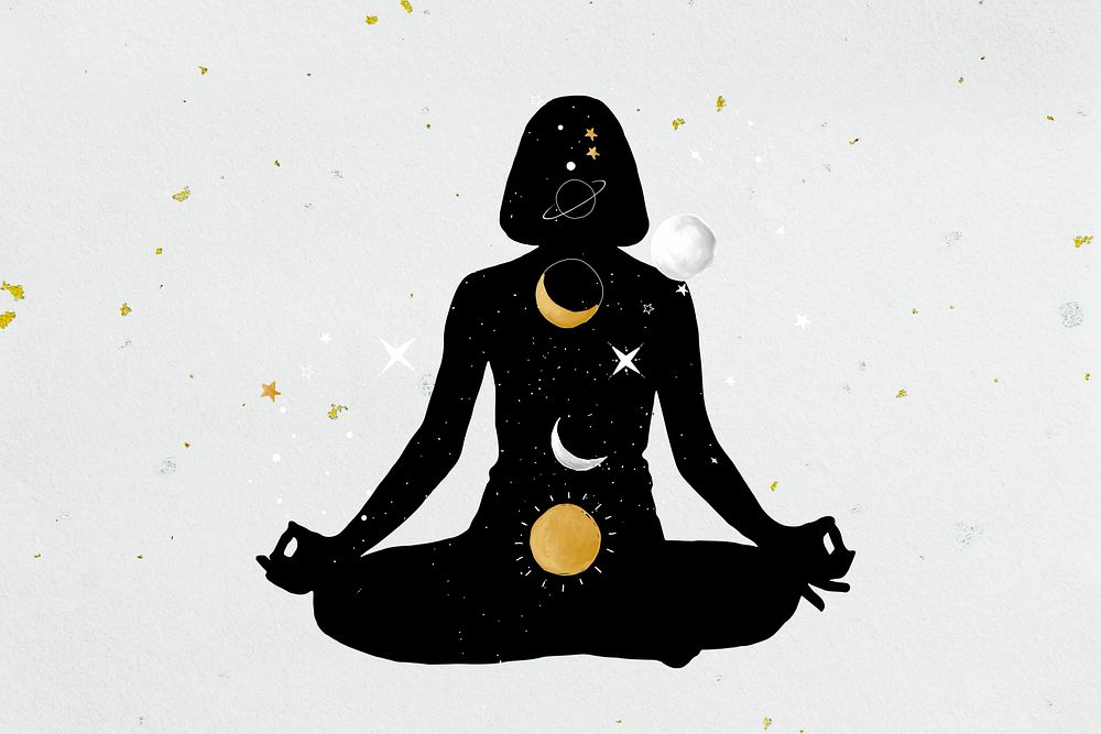 Celestial meditation pose, astrology art