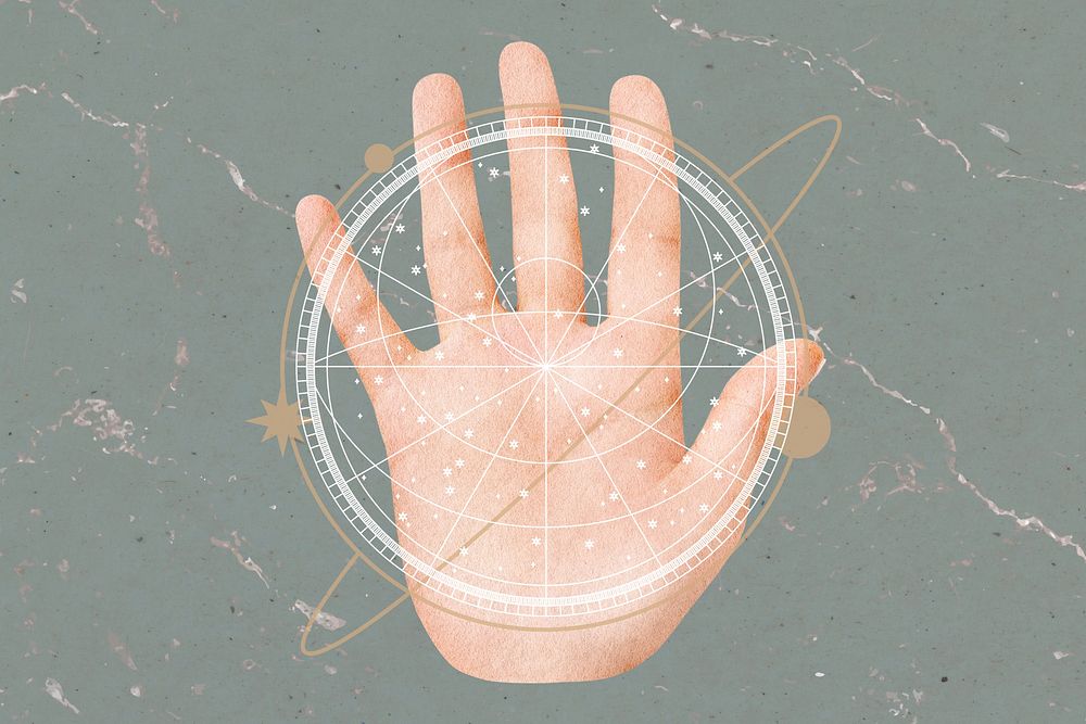 Palm reading astrology background, fortune telling art