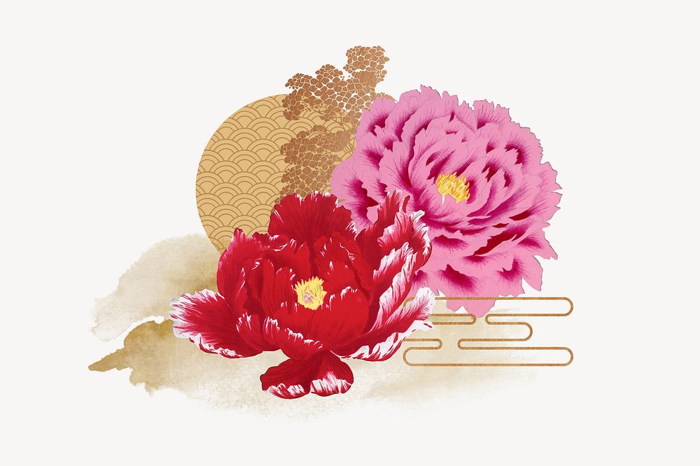 Oriental Chinese flowers, aesthetic botanical design
