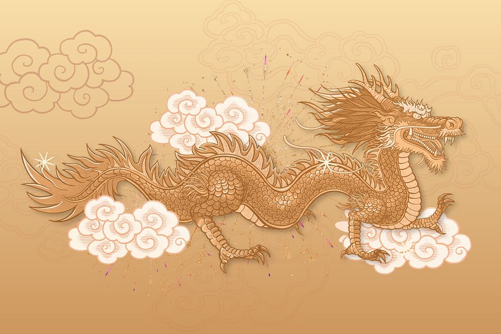 Gold Chinese dragon background, oriental | Premium Photo Illustration