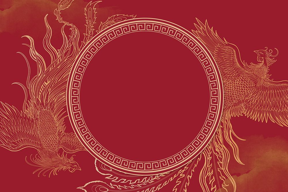 Chinese phoenix frame background, traditional animal illustration