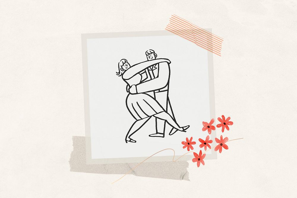 Dancing couple doodle background, love graphic