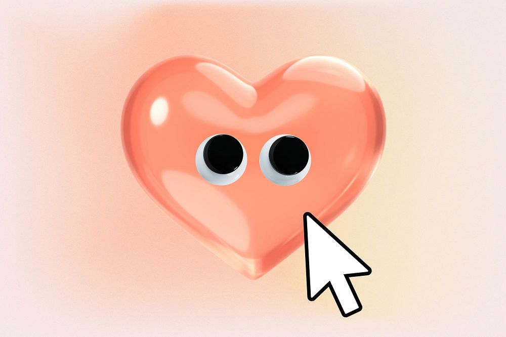 3D heart cartoon background, cute love graphic