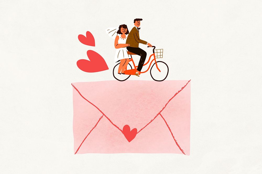 Cute wedding invitation background, love letter illustration