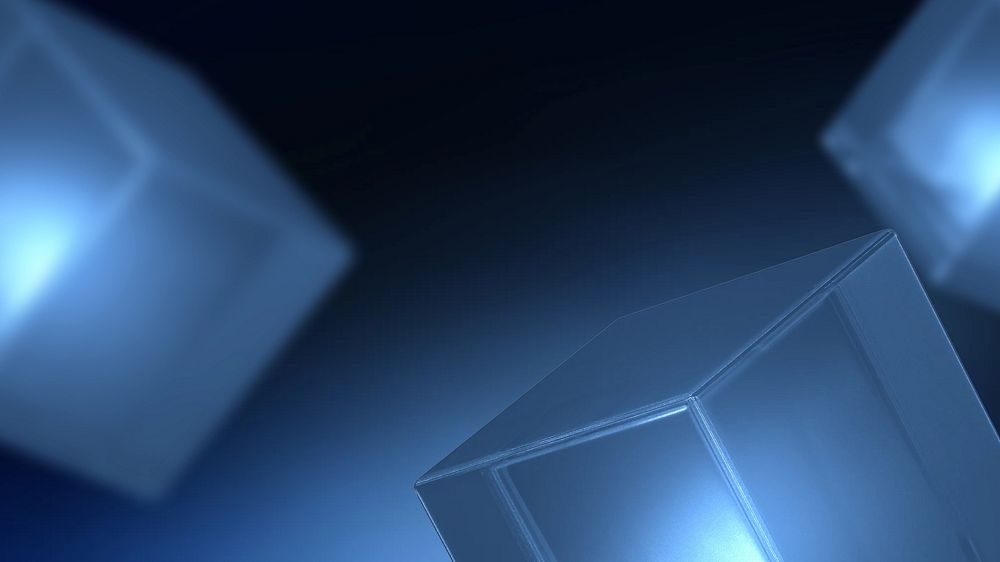 3D cubic dark blue desktop wallpaper, digital remix