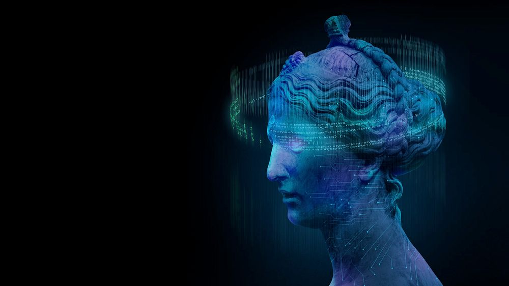 Futuristic Greek woman desktop wallpaper sculpture, digital remix