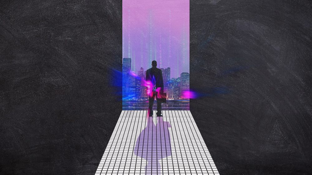 Businessman, futuristic desktop wallpaper, digital remix