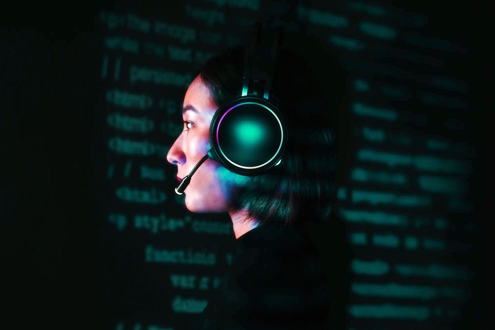 Female computer programmer, digital remix