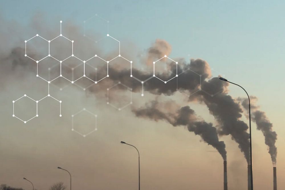 Factory pollution, global warming, digital remix