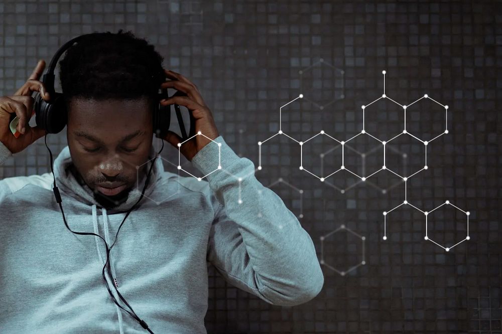 Black man listening to music, digital remix