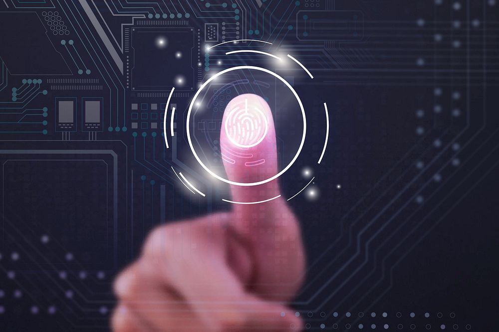 Fingerprint cybersecurity, smart technology digital remix