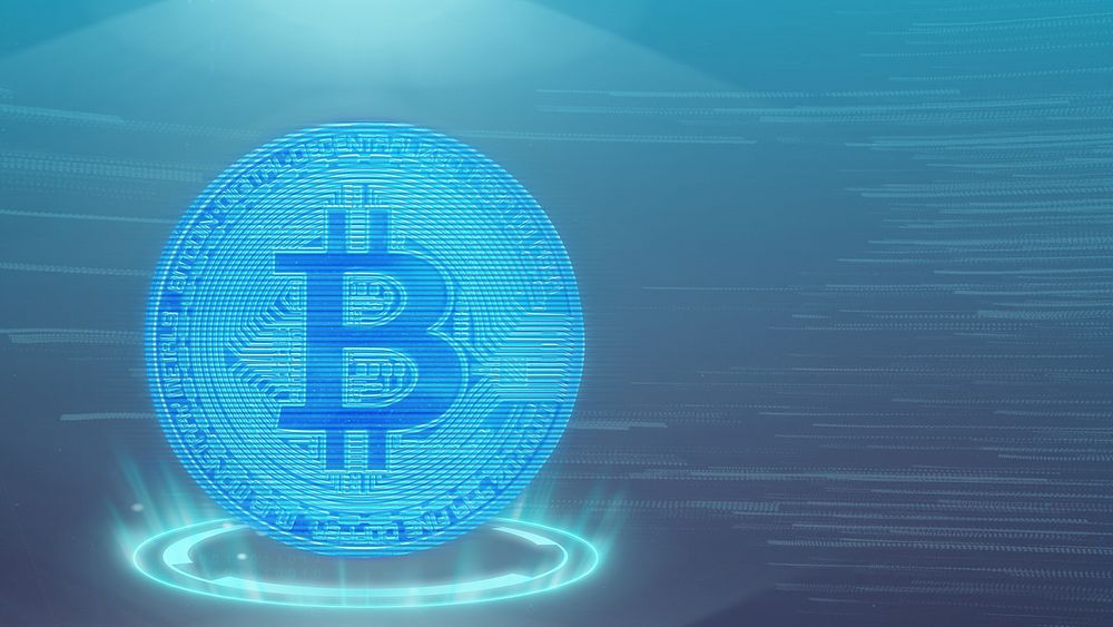 Blue bitcoin desktop wallpaper, digital currency