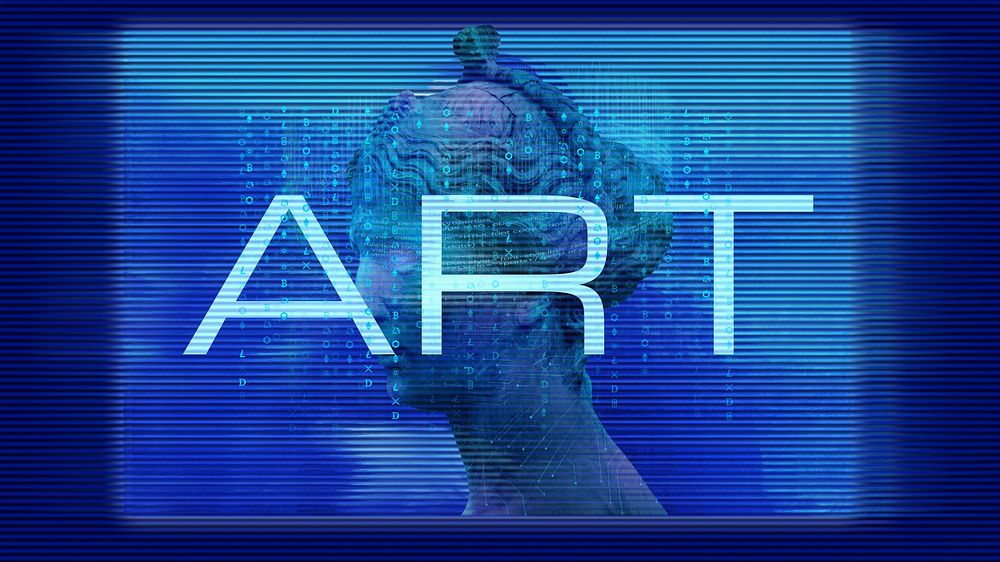 Art word futuristic desktop wallpaper Greek woman sculpture, digital remix