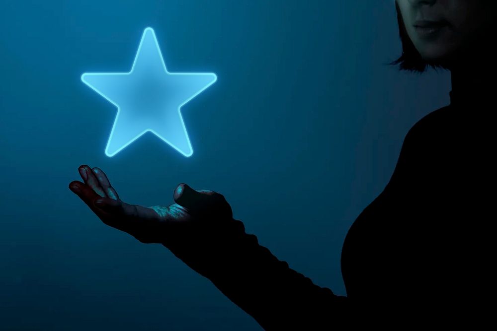 Glowing blue star, digital technology remix