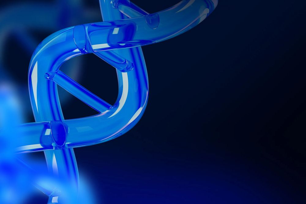 3D blue science background, DNA double helix remix