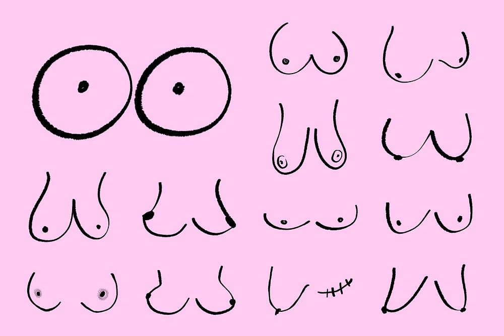 Breasts shape, women's health doodle set