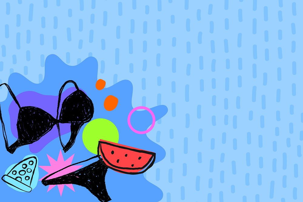 Summer bikini background, cute doodle graphic