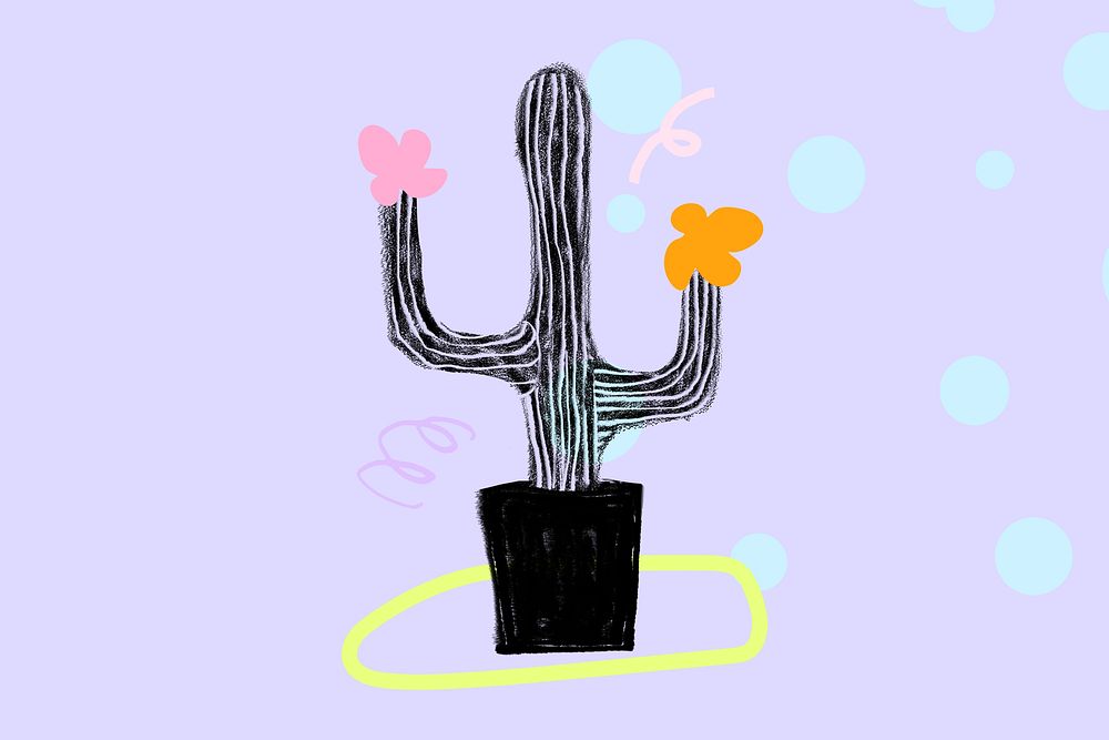 Cute cactus doodle background, desert plant