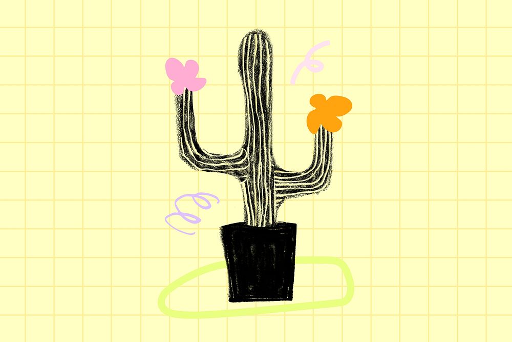 Cute cactus doodle background, desert plant