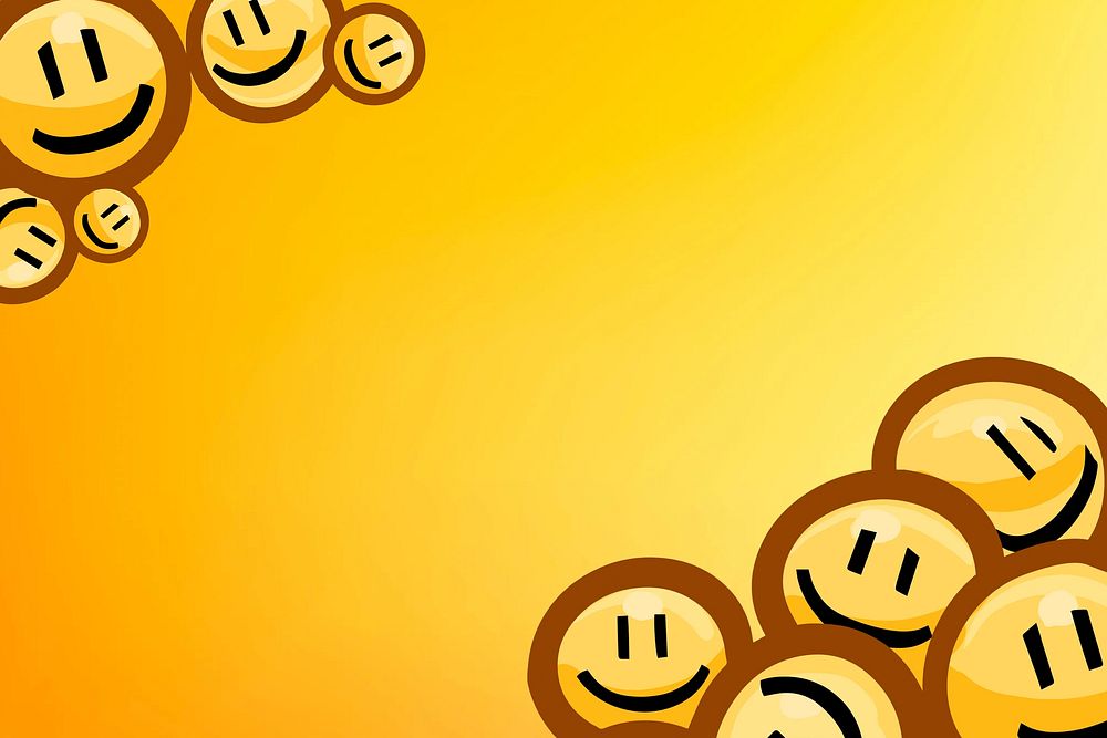 Yellow smiling emoticons background, facial expressions illustration