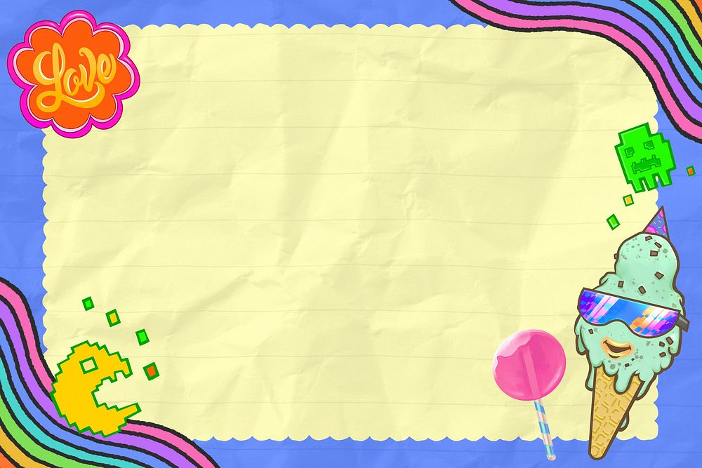 Colorful ice-cream frame background, funky cartoon